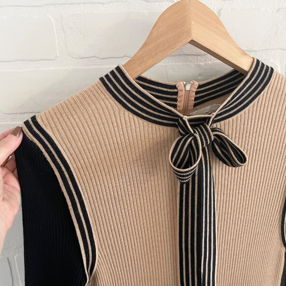 Vintage 60s 70s Knit Midi dress Concelli Academia Varsity Tie-front Blokecore 12 - Picture 6 of 13